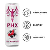 PHX Hydration Energy Drink - 700mg Electrolytes, 200mg Natural Green Tea Caffeine, 100% Daily Value 8 Essential Vitamins - 12 oz Cans (12 Pack) (12