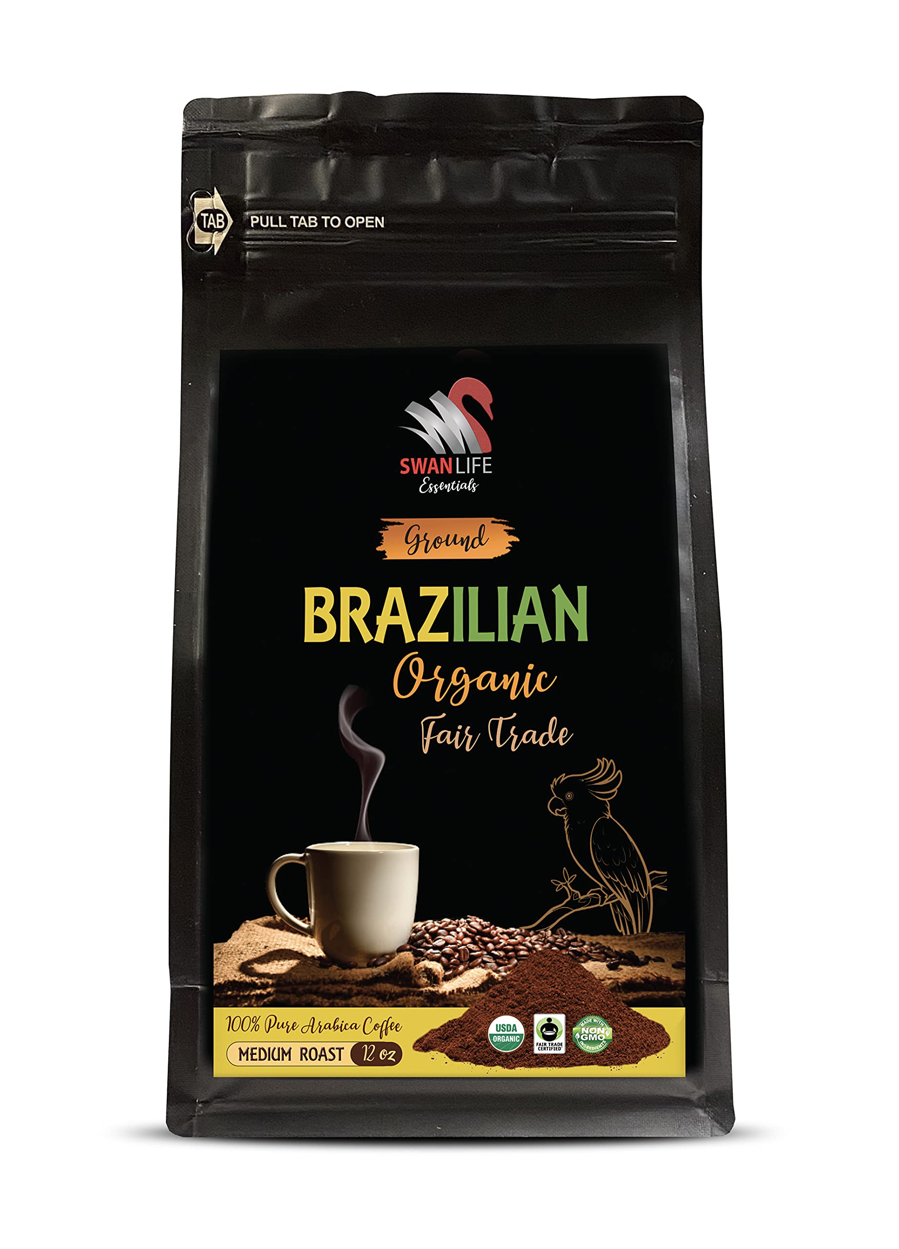 organic coffee ground low acid - BRAZILIAN GROUND COFFEE ORGANIC, 100% Arabica, Medium Roast, low acidity, Fair Trade, non gmo - ground coffee gift