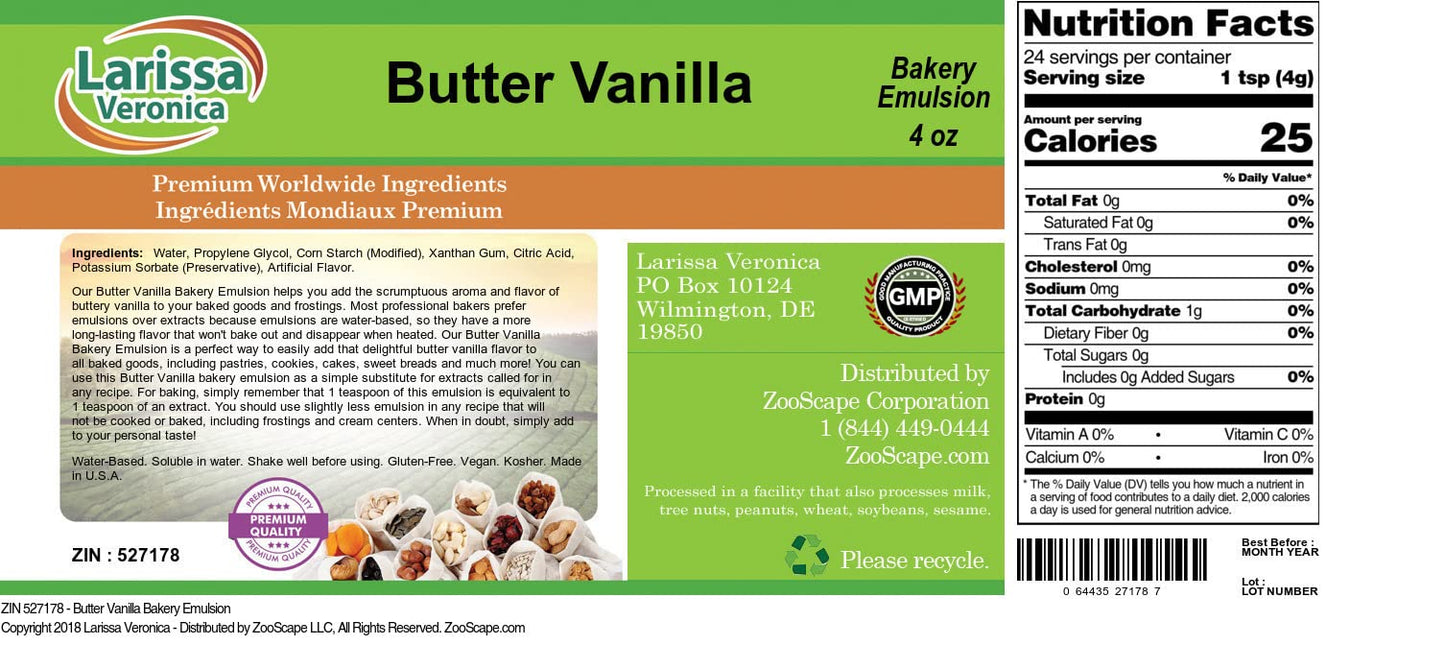 Butter Vanilla Bakery Emulsion (4 oz, ZIN: 527178)