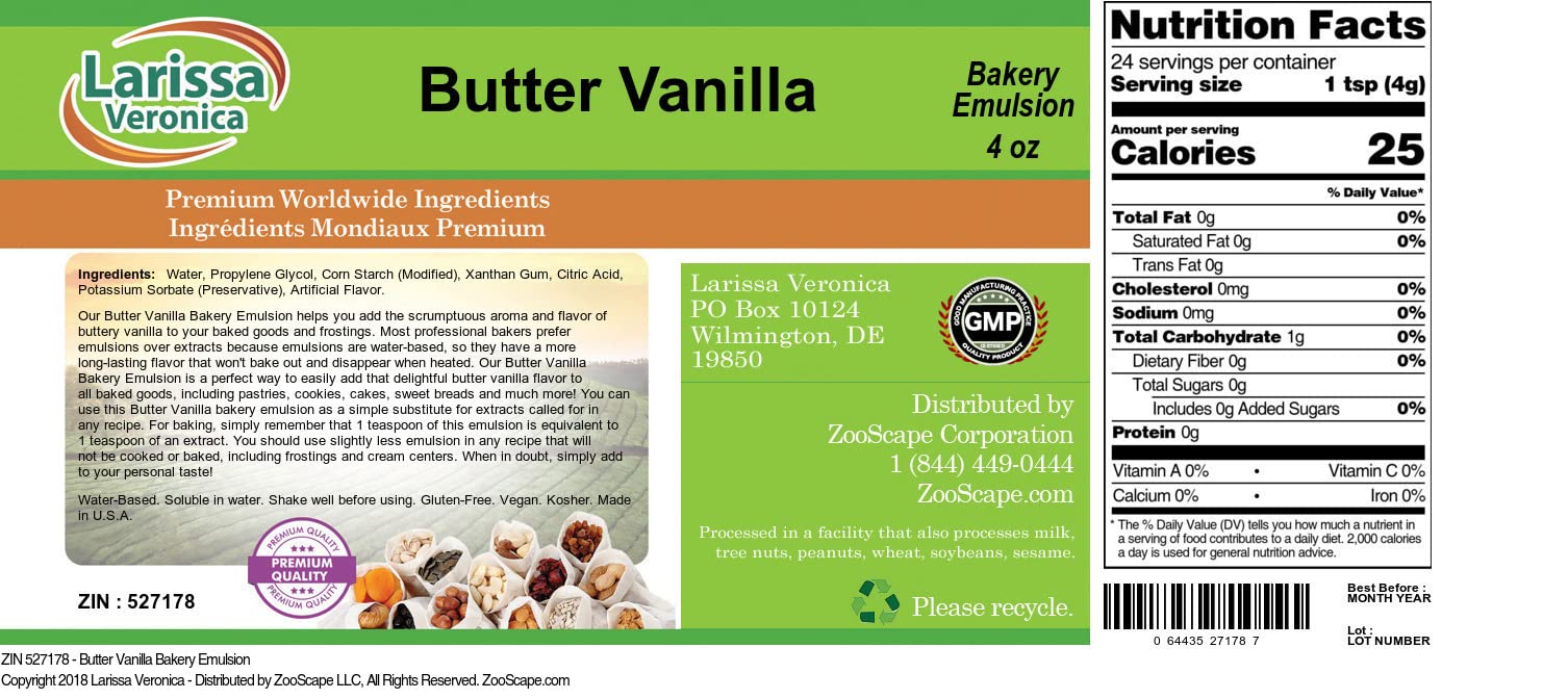 Butter Vanilla Bakery Emulsion (4 oz, ZIN: 527178)