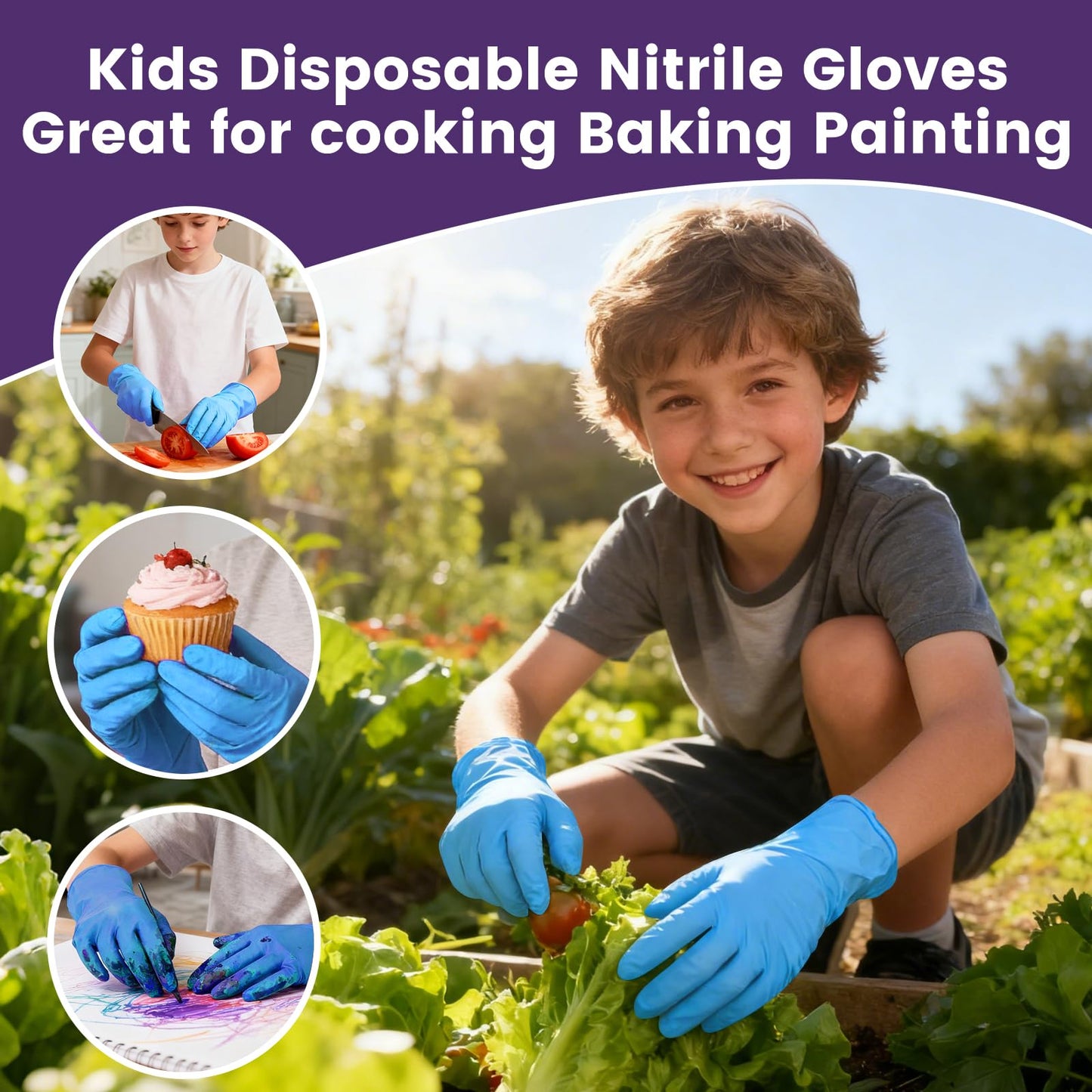 Cljlixcy Kids Disposable Nitrile Gloves for 4-10 Years, Suitable for Gardening, Cooking, Painting, Latex and Powder Free -100 PCS