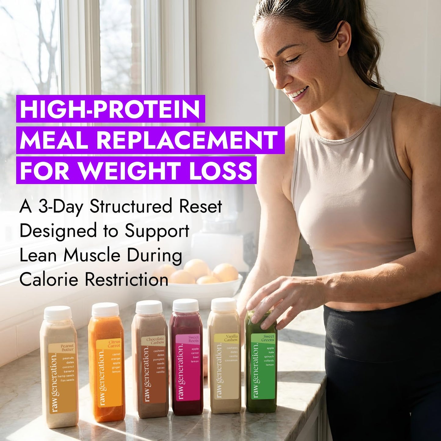 Raw Generation High-Protein Meal Replacement Cleanse - 3-Day Structured Weight Loss Reset with Built-In Lean Muscle Support, Plant-Based Liquid Diet