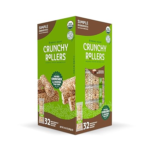 Original Brown Rice Crunchy Rollers - Organic Rice Healthy Snack Crispy Puffed Rolls for Adults and Kids - Friendly Grains (32 Count)