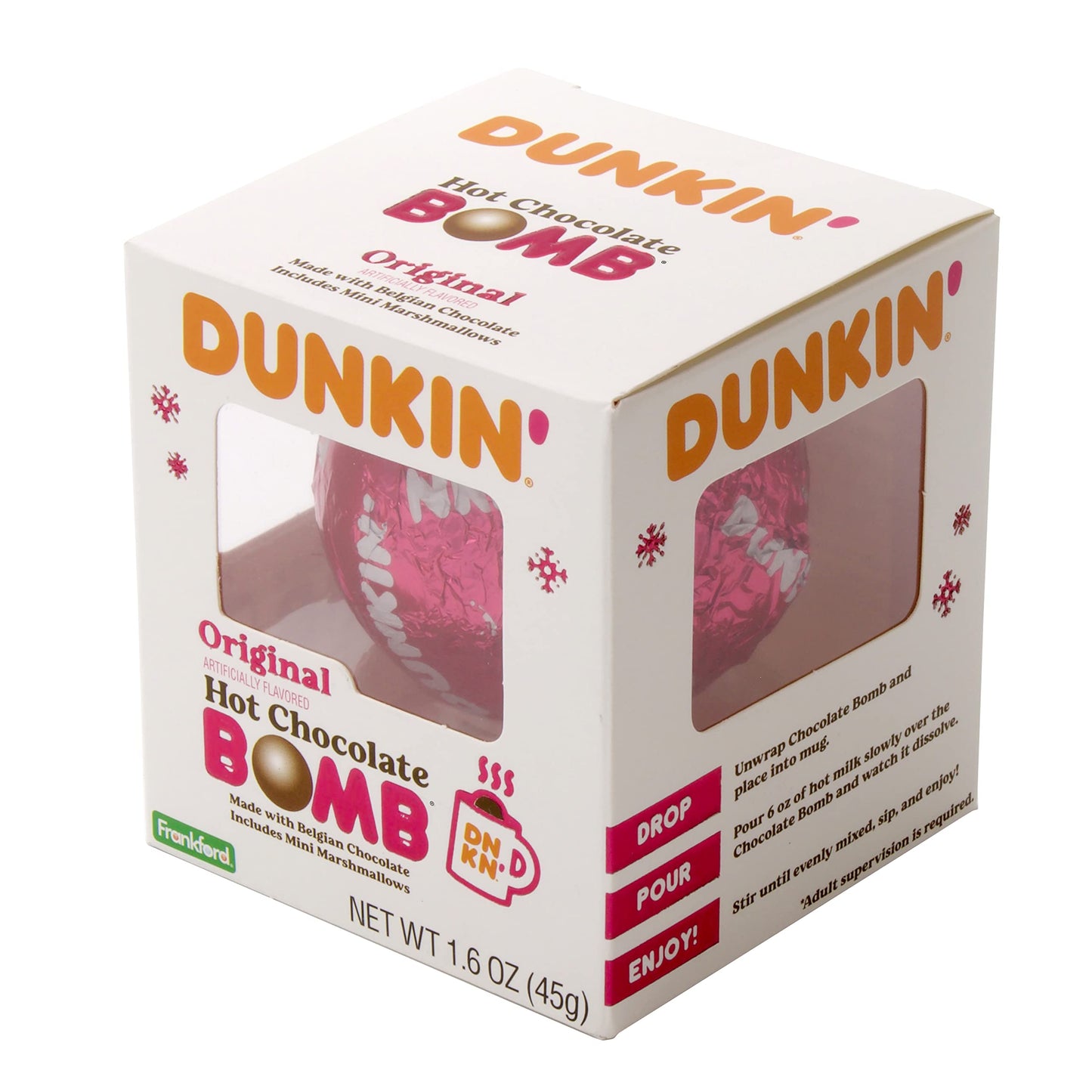 Dunkin' Original Hot Chocolate Bomb, Melting Belgian Milk Chocolate Ball Filled with Mini Marshmallows, Hot Cocoa Treat, 1.6 ounce by Frankford Candy