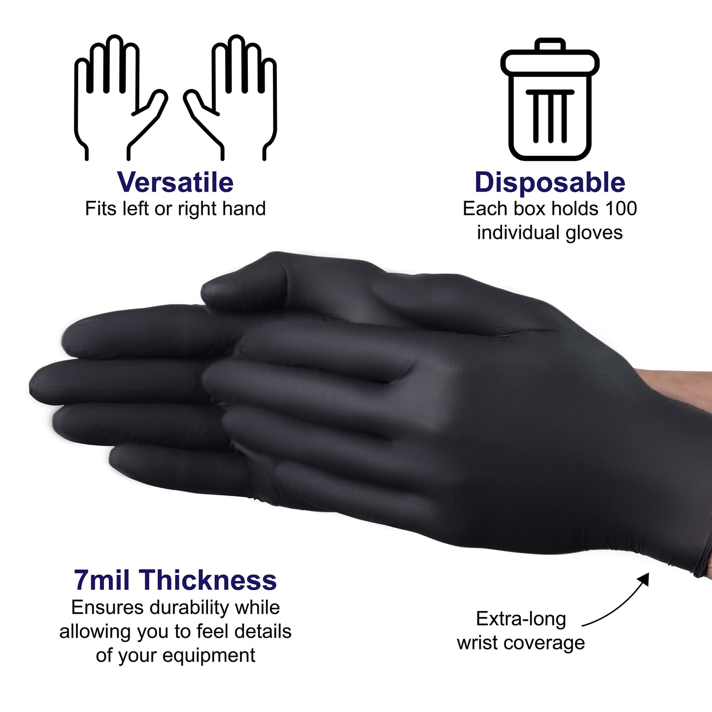 VGuard A19A32 Nitrile Gloves Disposable Gloves - Case (10 Boxes 100CT) 7mil Medium Black Powder Free Nitrile Gloves Case