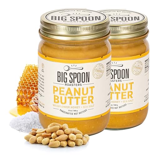 Big Spoon Roasters Peanut Butter with Wildflower Honey & Sea Salt - Low Sugar & Creamy Peanut Butter with Organic Raw Honey & Coconut Oil - Keto, Palm