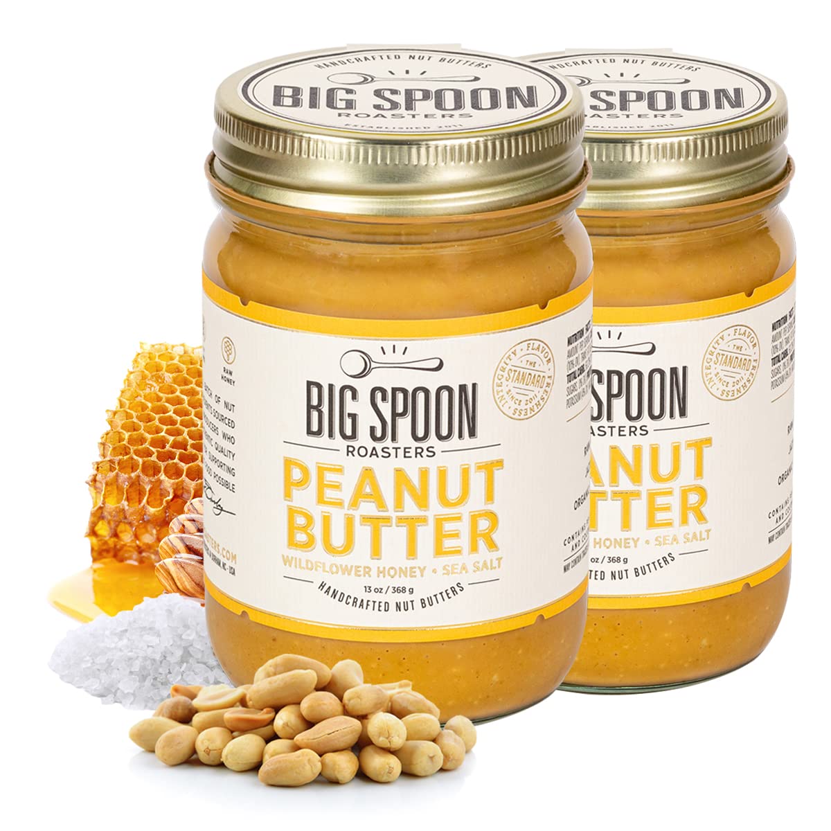 Big Spoon Roasters Peanut Butter with Wildflower Honey & Sea Salt - Low Sugar & Creamy Peanut Butter with Organic Raw Honey & Coconut Oil - Keto, Palm