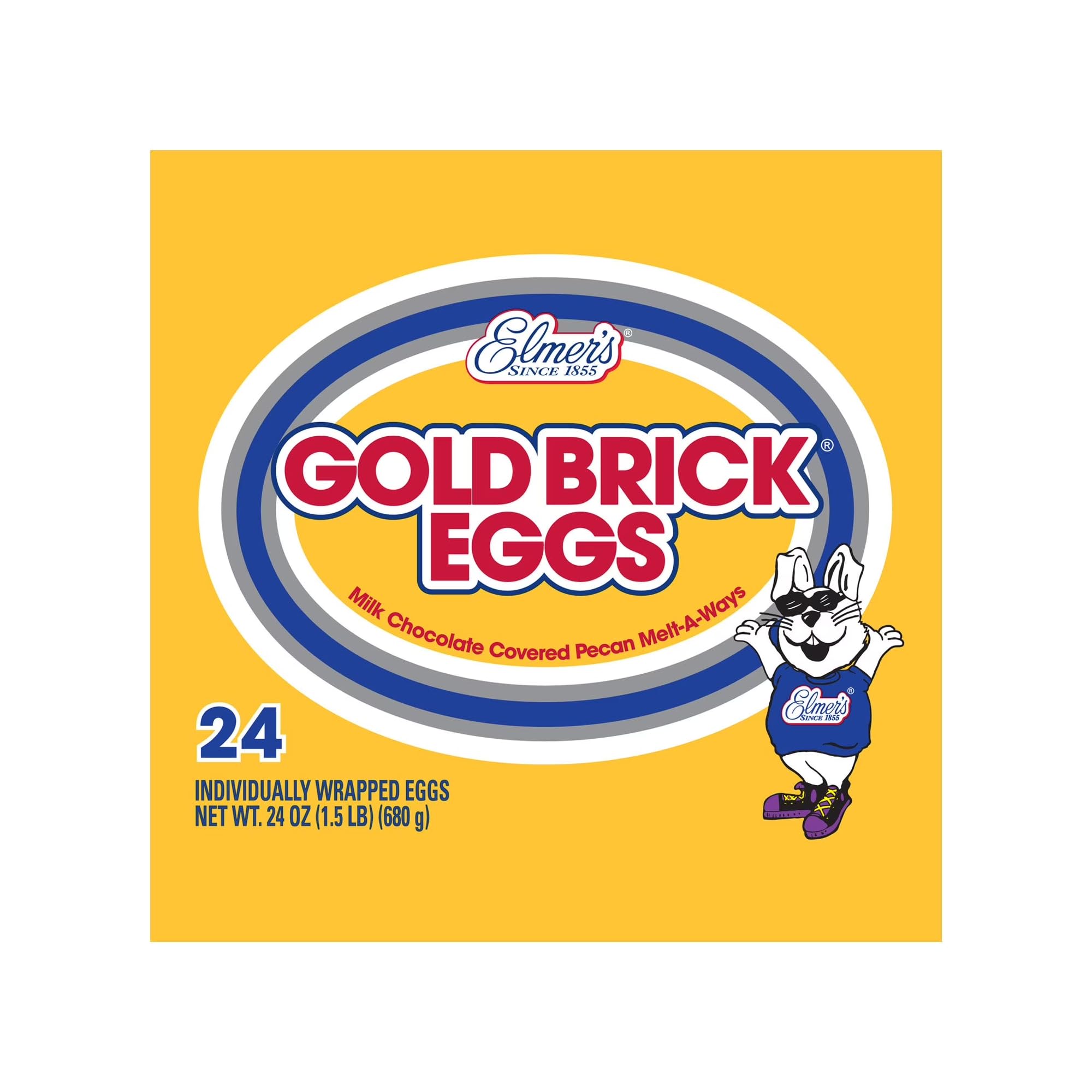 Elmer Gold Brick Eggs - Pack of 6 - Milk Chocolate Covered Pecan Melt Aways - Perfect for Friends and Family - Start an Easter Tradition