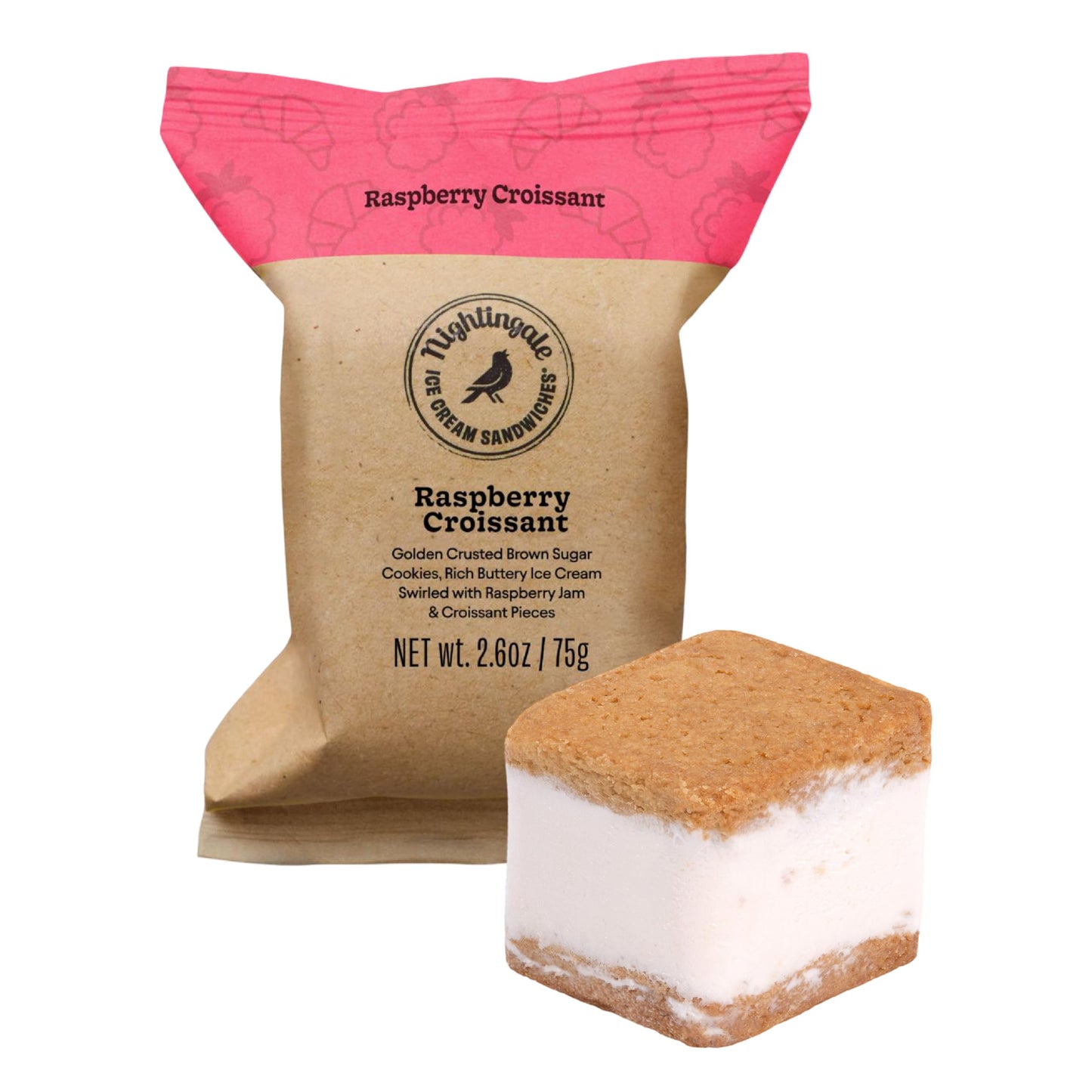 Nightingale Ice Cream Sandwiches Raspberry Croissant Ice Cream Sandwich, 2.6 Ounce