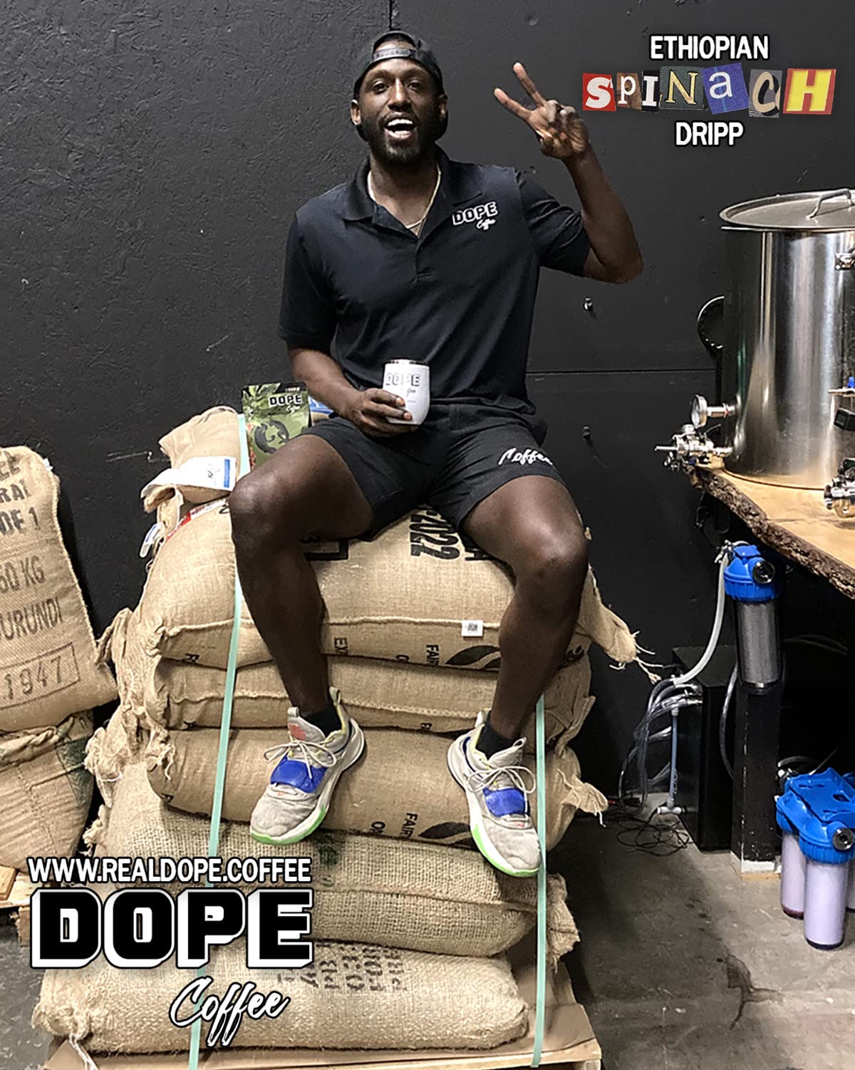 Dope Coffee, Ethiopian Dripp, Medium Roast, Ground Coffee 12oz, Sidamo Region 100% Arabica Coffee, 12oz