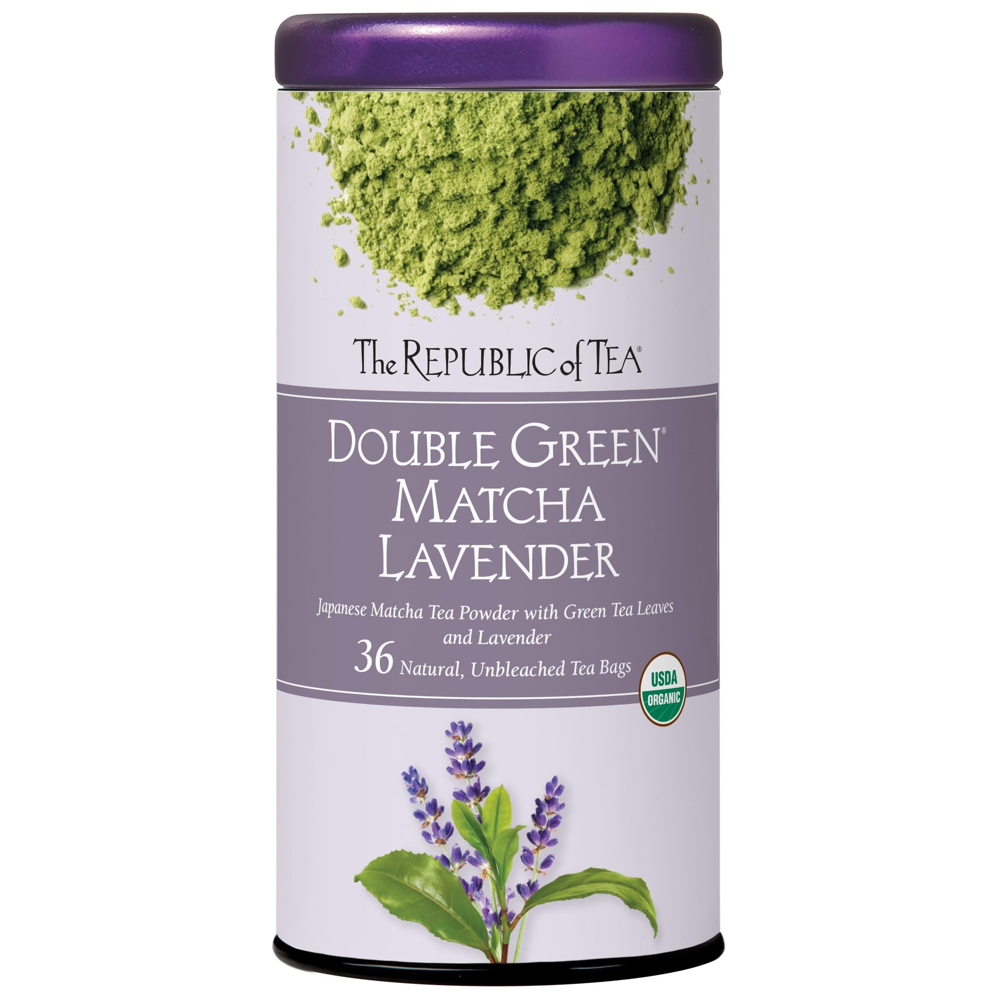 The Republic of Tea Organic Double Green Matcha Lavender, Individual Tea Bags with Japanese Matcha Tea Powder and Green Tea Leaves Blend, Natural