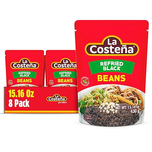 La Costeña Refried Black Beans - 60 Second Microwave Ready to Eat Meals for Mexican Food, Mexican Rice, Nacho Bean Dip, Bean Burrito, Burger, Carne