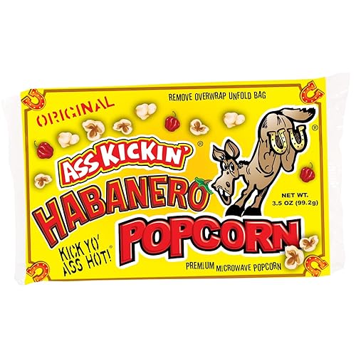 ASS KICKIN' Habanero Microwave Popcorn Bags - 6 Pack - Ultimate Spicy Popcorn Gourmet Gift - Makes a Great Movie Theater Popcorn or Snack Food