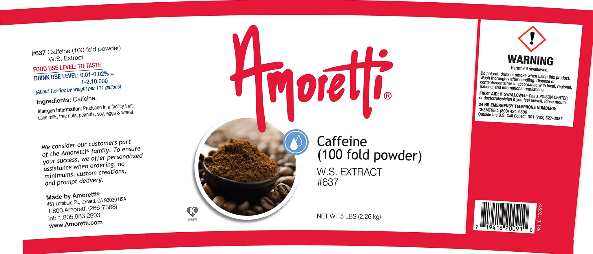 Amoretti - Caffeine Extract Powder Water Soluble 2 oz - Highly Concentrated & Perfect For Pastry, Savory, Brewing, and more, Preservative Free, Vegan
