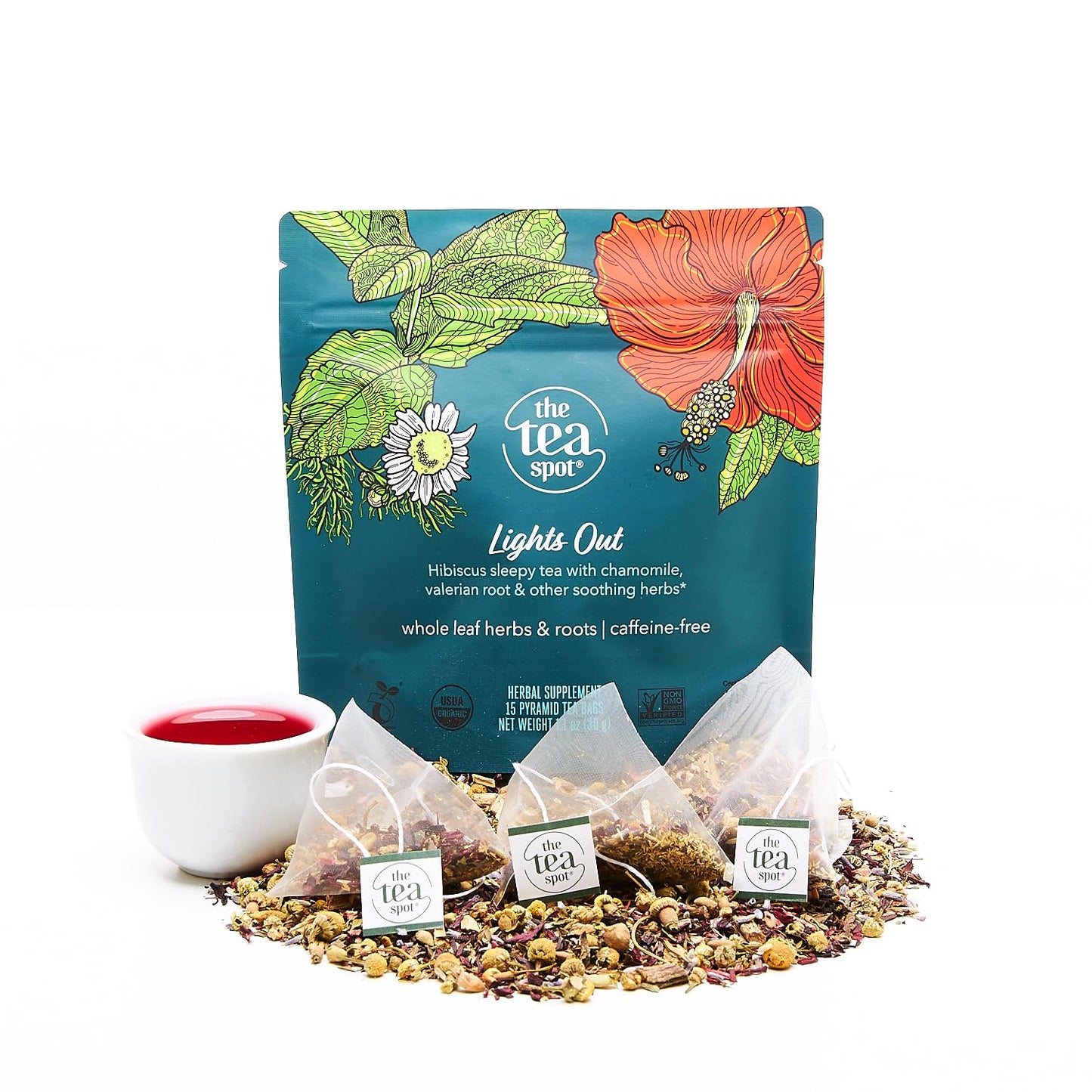The Tea Spot Organic Lights Out Tea with Valerian Root Relaxation | Blend of Hibiscus, Peppermint, Chamomile, Lavender, Licorice Root & Valerian Root