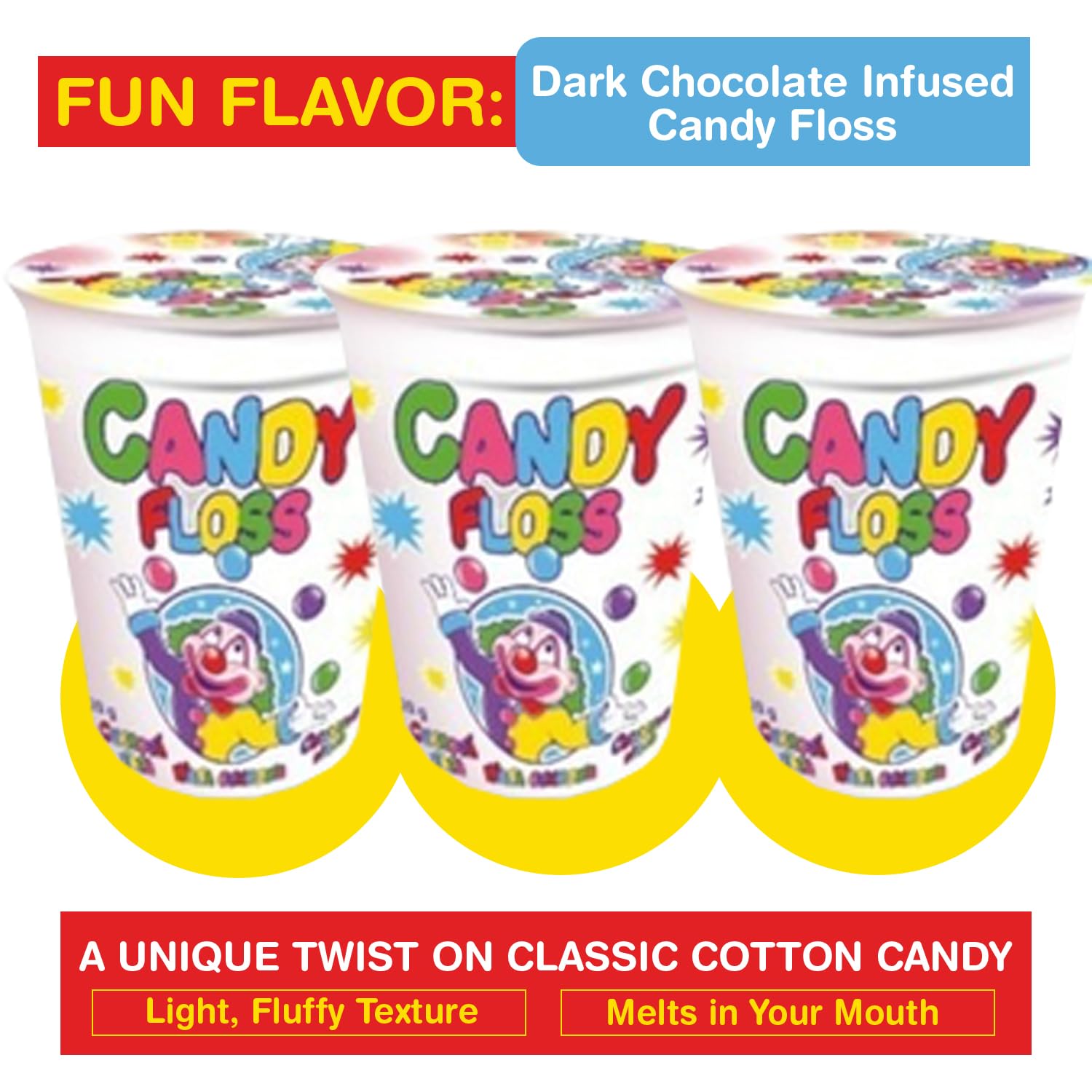 MATEO Candy Floss in a Cup- Fruity Cotton Candy in Sealed Cups for Easy Snacking- Colorful Candies Is Ideal for Parties, Gifting, Or Everyday Treats