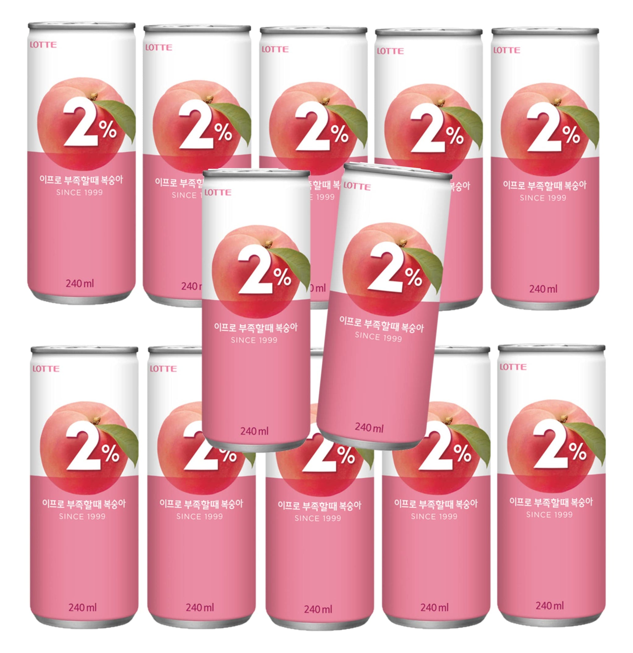 LOTTE 2% Soft Drink Peach/Plum Variety (240ml/Pack) (Peach, 12 Cans)