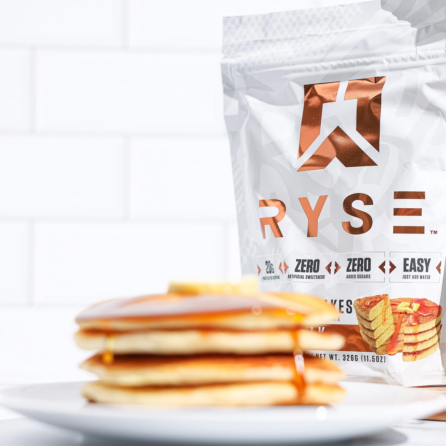 RYSE Loaded Protein Pancake & Waffle Mix - Buttermilk - Naturally Sweetened Breakfast with 21g Protein, 3g MCTs and 2g Fiber - No Added Sugar - High Protein Snack for Clean Energy - 6 Servings