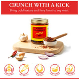 CHILE CRUNCH - Mild Spicy Crunchy Condiment - All Natural Roasted Chili Peppers, Garlic & Onion Crisp Sauce - Vegan, Gluten-Free, No Preservatives