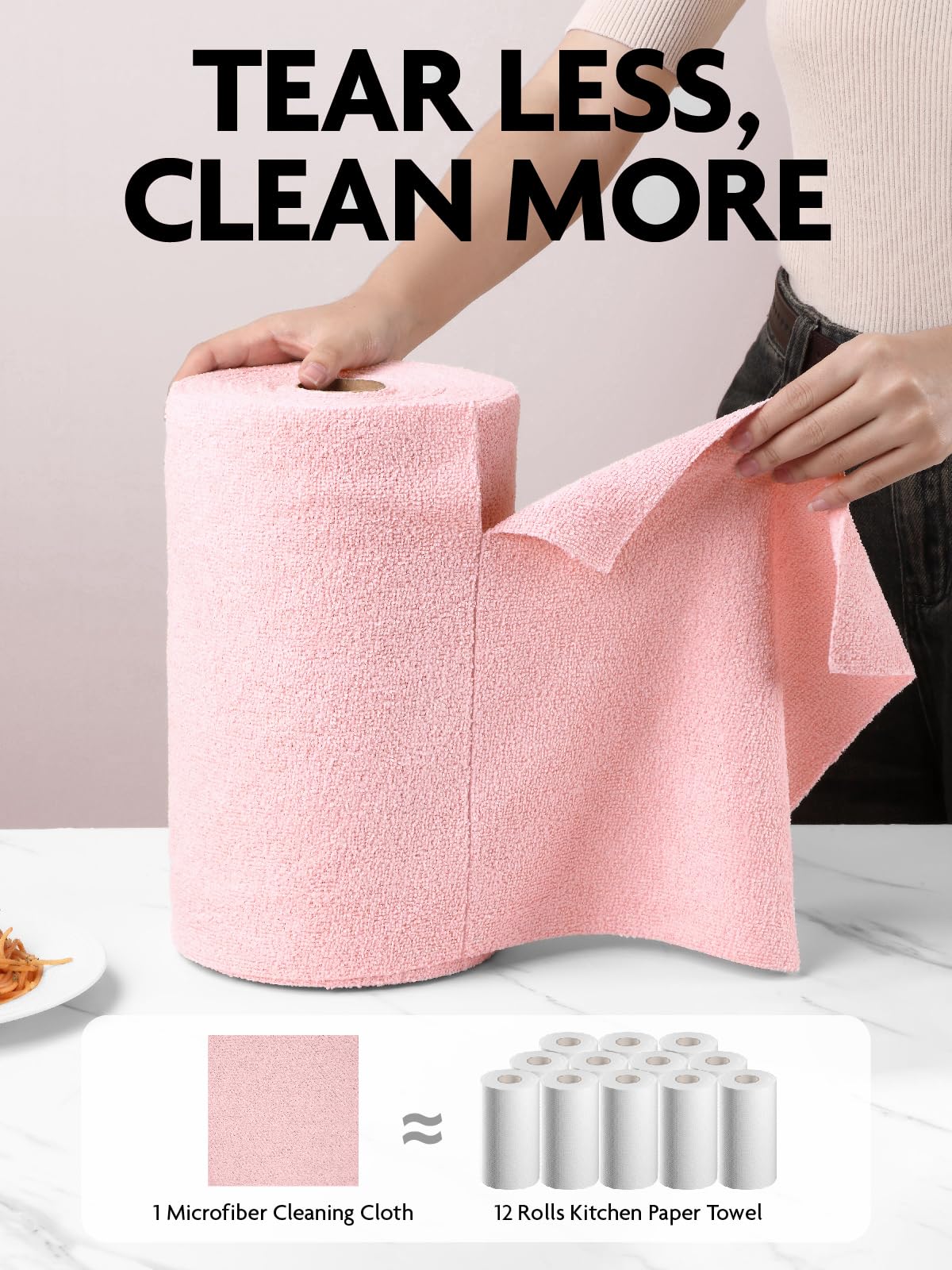 Fantasticlean Microfiber Cleaning Cloth Roll -75 Pack, Tear Away Microfiber Towels, 12" x 12", Reusable, Washable, Scratch Free, Ultra Absorbent