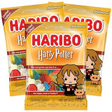 Haribo Pack of 3 Hermione Harry Potter Halloween Gummy Candy 4 oz Fruity Chewy Treats with Wizarding World Shapes Party Favors