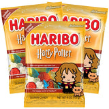 Haribo Pack of 3 Hermione Harry Potter Halloween Gummy Candy 4 oz Fruity Chewy Treats with Wizarding World Shapes Party Favors