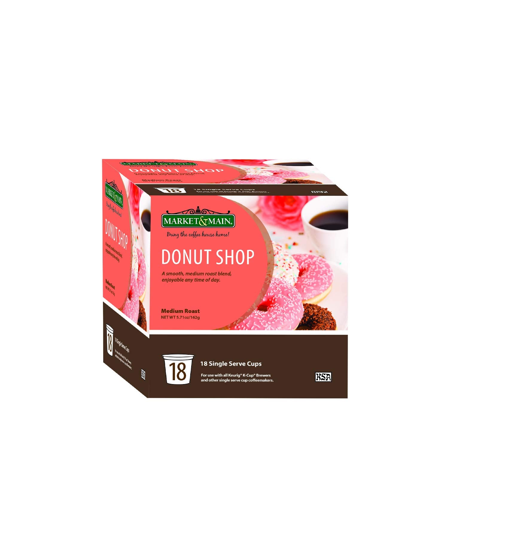 Market & Main OneCup, Donut Shop, Compatible with Keurig K-cup Brewers, 18 Count