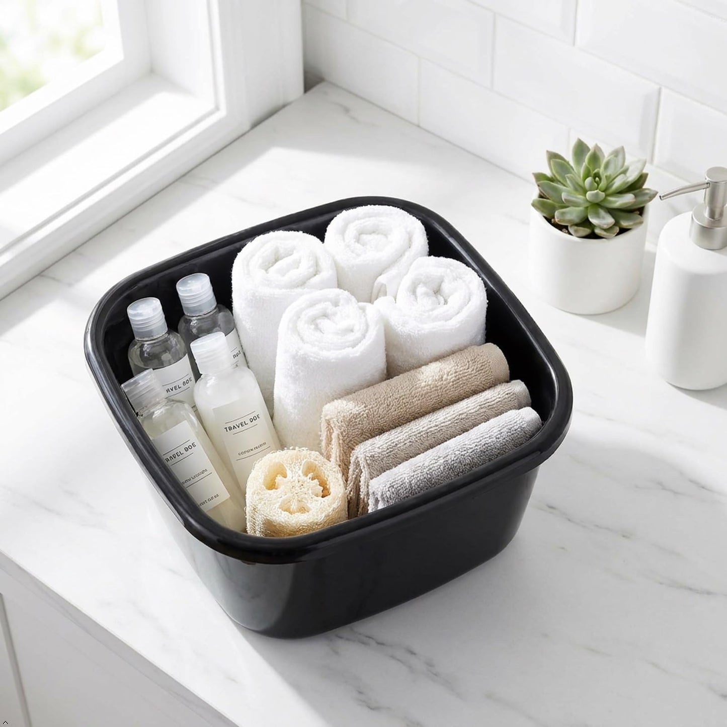 Dehouse 16 Quart Wash Basin, 3-Pack Black Plastic Dish Pan
