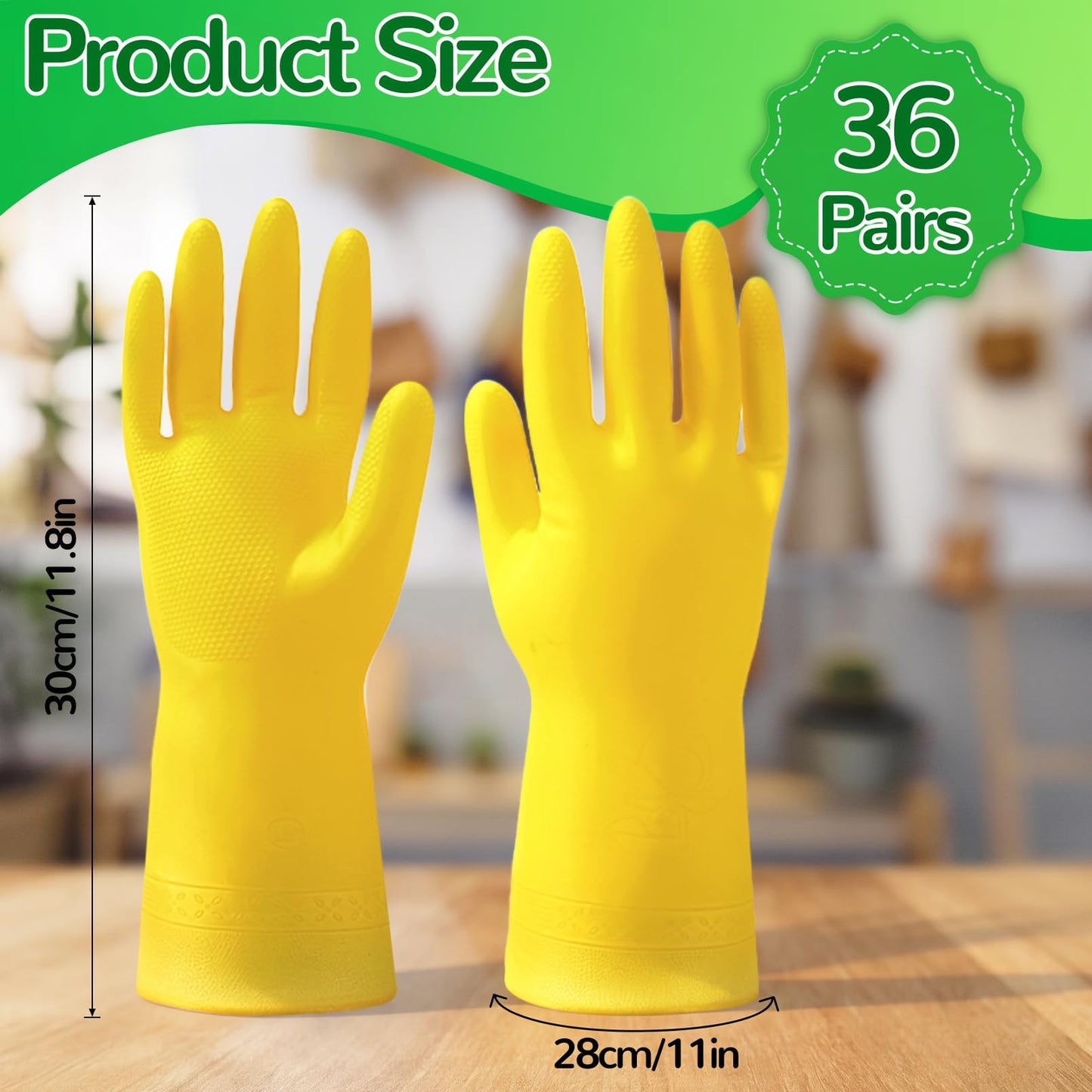 Bgtecho 36 Pairs Rubber Dishwashing Gloves, Reusable Household Cleaning Gloves, Long Kitchen Glove for Washing Dishes, Non Slip Rubber Cleaning Glove