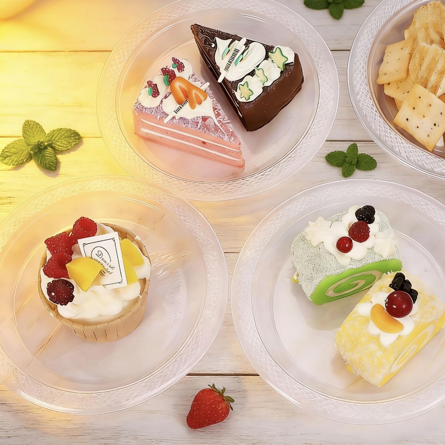 Hazyore 100 Pack 6 Inch Clear Plastic Dessert Plates Disposable, for Dessert & Appetizers BBQ Party Travel and Events Recyclable - BPA-Free Disposable