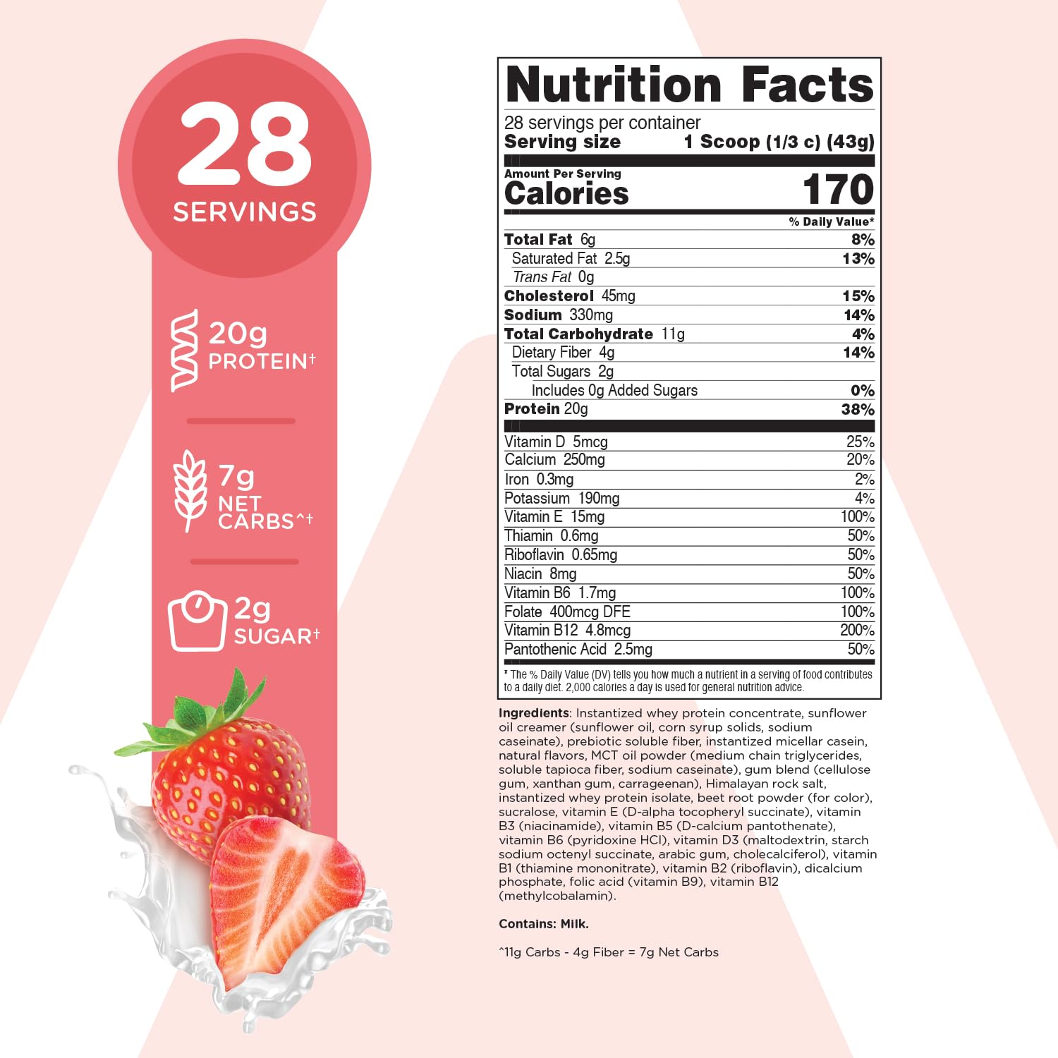 TransformHQ Meal Replacement Shake Powder 28 Servings (Strawberries & Cream) - Gluten Free, Non-GMO