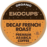 EKOCUPS Organic Swiss Water Decaf French Roast Coffee Pods, Extra 30% More Coffee Per Cup, Artisan Fair Trade Dark Roast, for Keurig K Cup Machines