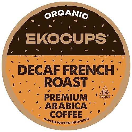 EKOCUPS Organic Swiss Water Decaf French Roast Coffee Pods, Extra 30% More Coffee Per Cup, Artisan Fair Trade Dark Roast, for Keurig K Cup Machines
