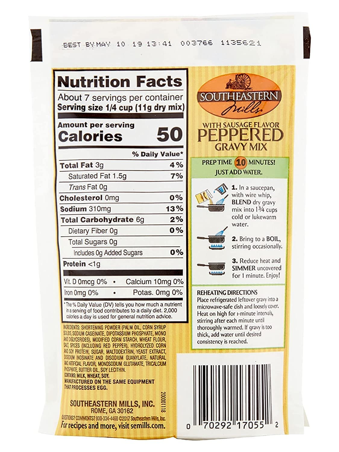 Southeastern Mills Old Fashioned Peppered Gravy Mix, With Sausage Flavor 2.75 Ounce (Pack of 6)