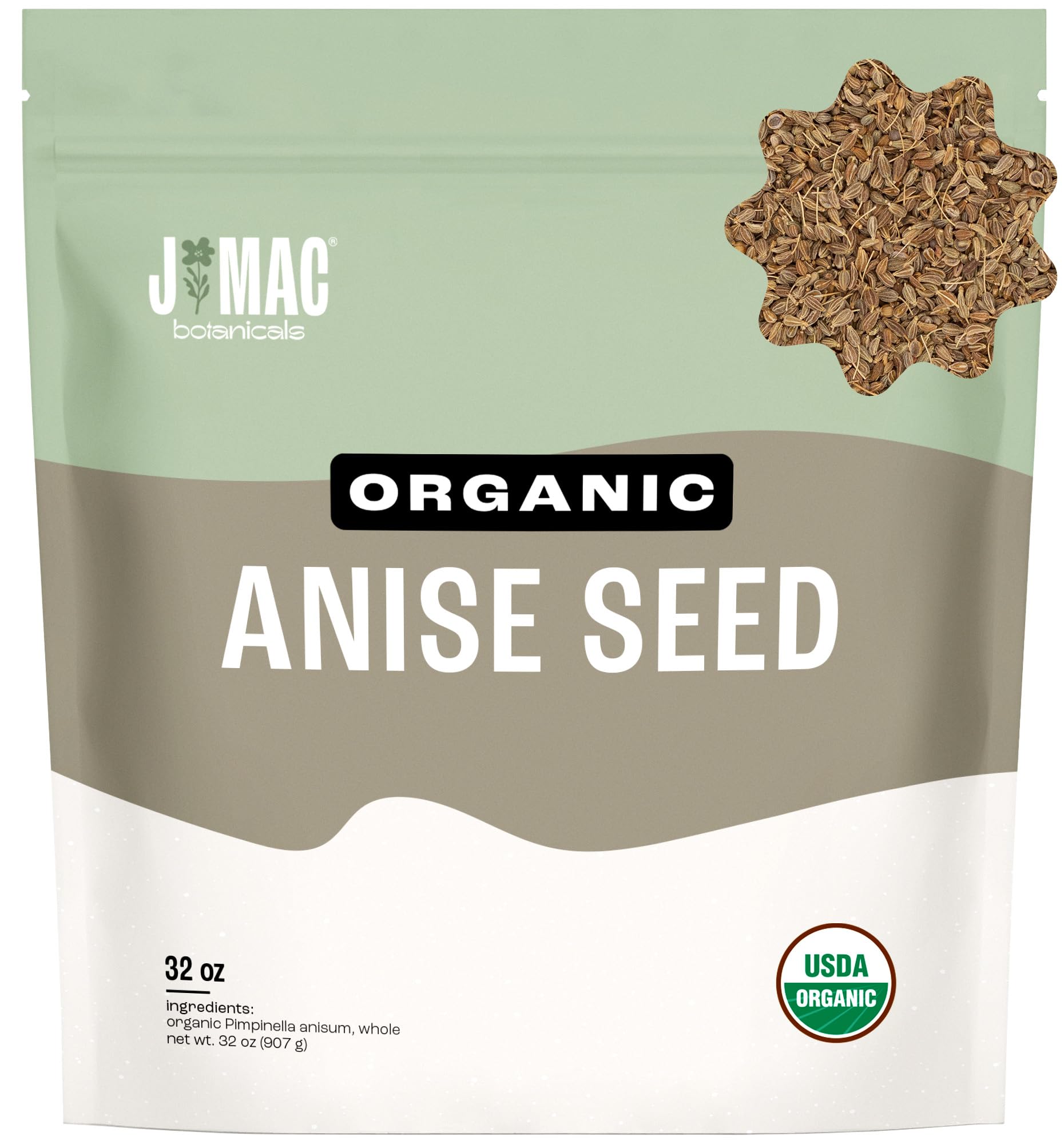 J Mac Botanicals Organic Anise Seeds (32 oz) Certified USDA Organic. Whole aniseed for cookies, tea, powder, or baking