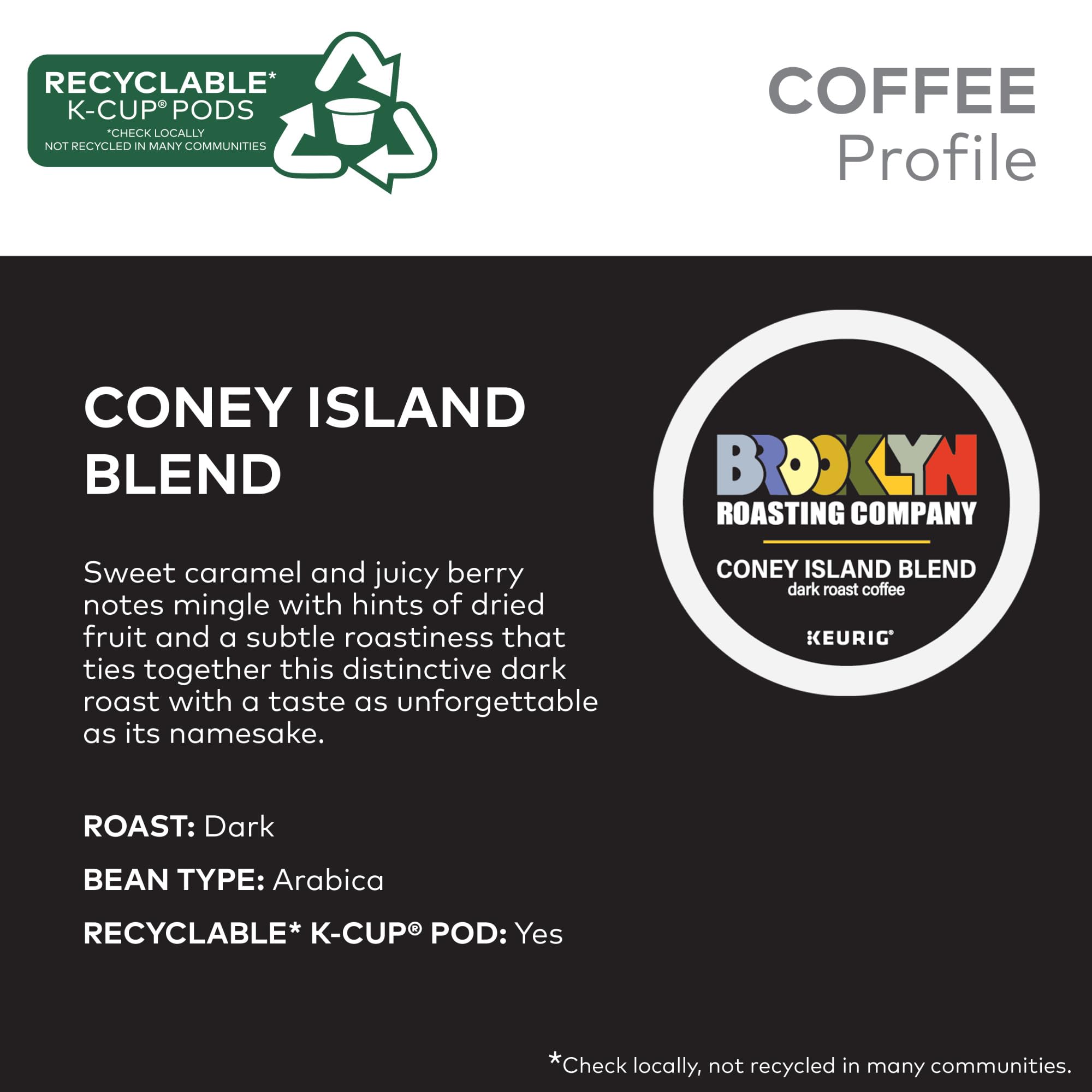 Brooklyn Roasting Company Coney Island Blend, Single Serve Keurig K-Cup Pods, Dark Roast Coffee, 10-Count Box