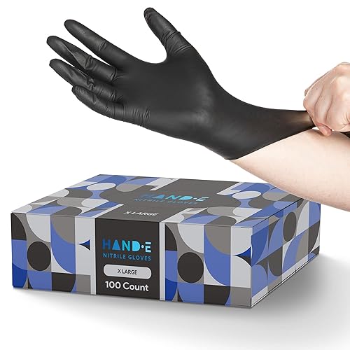 Black Nitrile Gloves Disposable, 100 Ct, 3 Mil, Food Safe, Textured, Tear Resistant, Latex & Powder Free for Cooking, Tattoo, Hair Dye, Food Prep