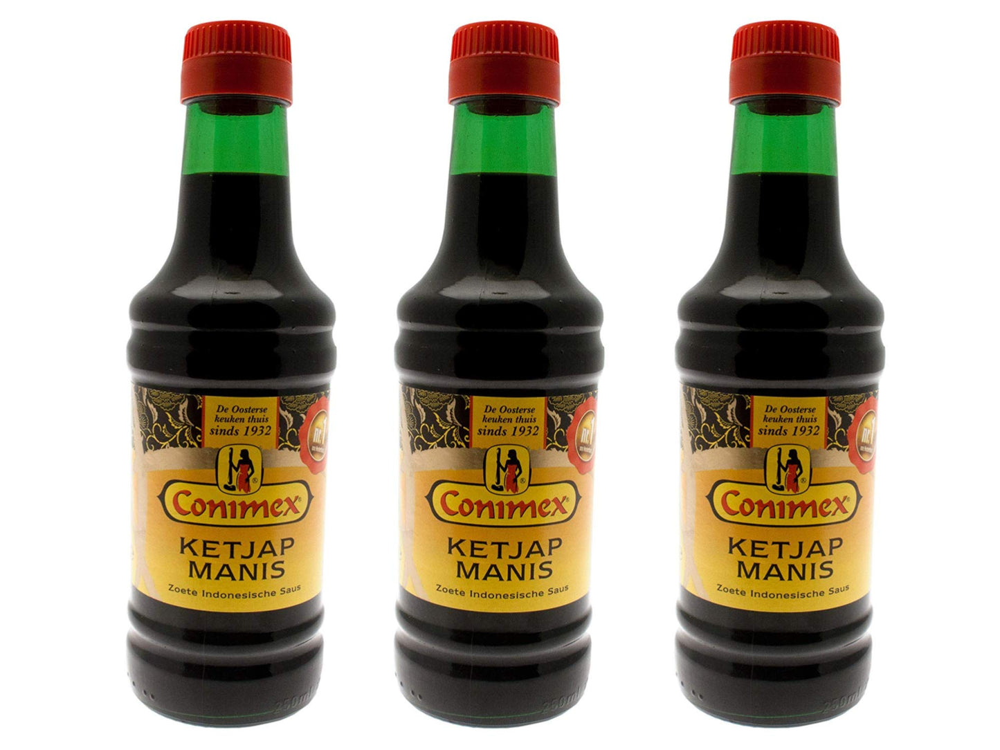 Conimex Ketjap Manis Indonesian Zoete / Sweet Soy Sauce, 3 pack, 8oz/250ml per bottle