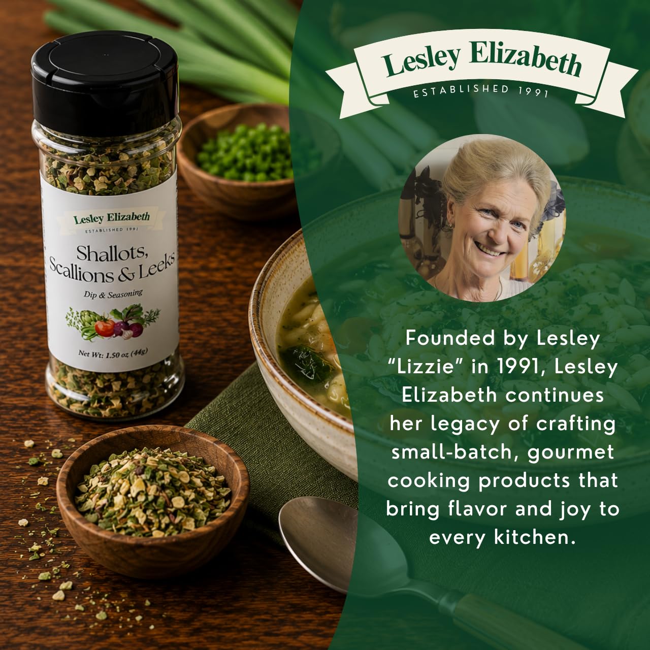Lesley Elizabeth Shallots, Scallions & Leeks Seasoning - All-Purpose Dip & Herb Blend | Gourmet Onion Spice for Chicken, Vegetables, Seafood
