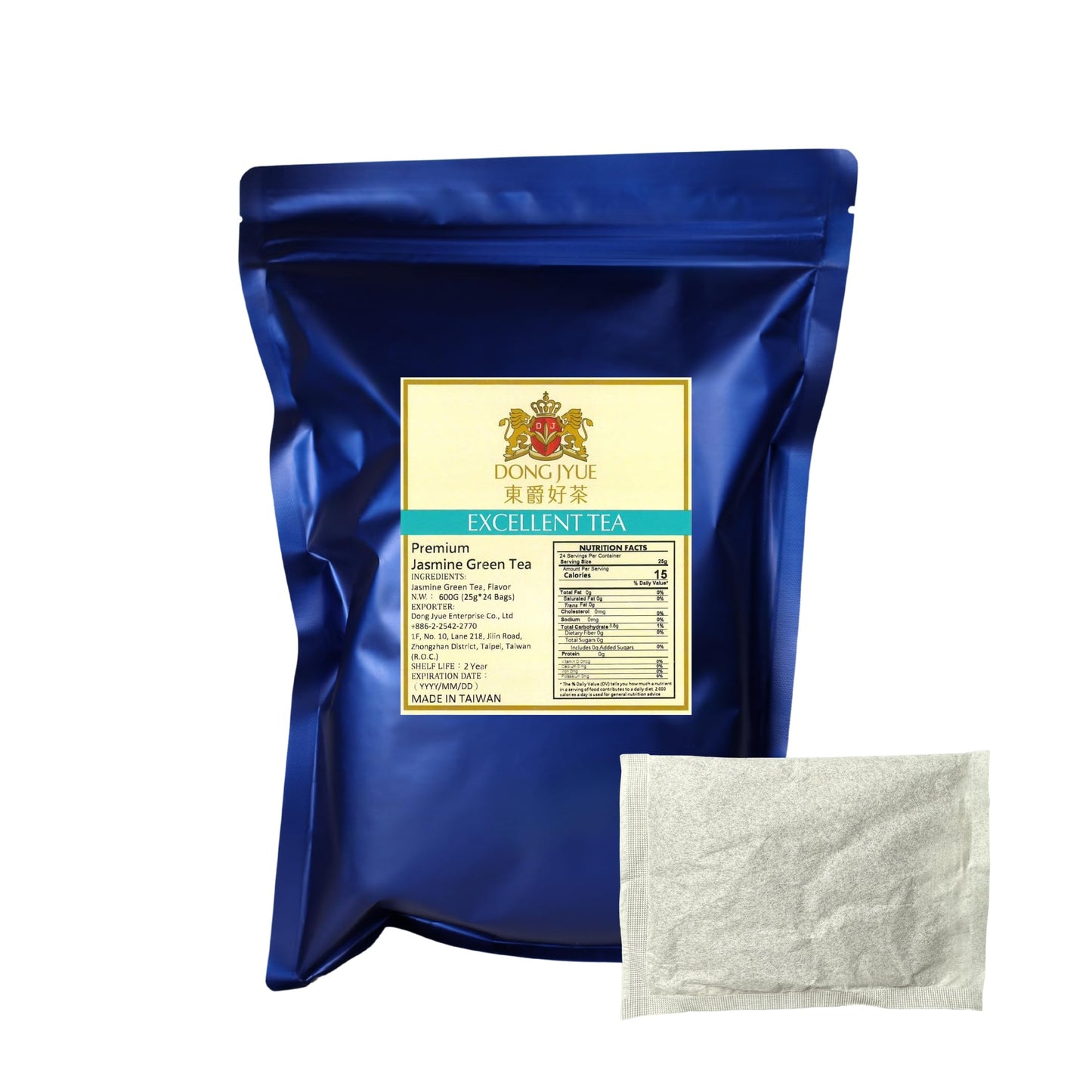 Dong Jyue Premium Jasmine Green Tea, Commercial-Use Tea Bags, 25g Large Bags, 24 Count (Pack of 1), Taiwanese Jasmine Green Tea for Green Milk Tea
