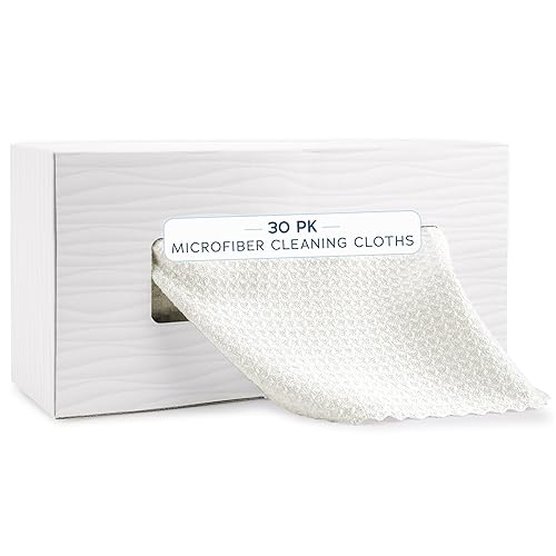 AURA 30 Pack Microfiber Cleaning Cloth with Box, Bulk Towels for Home, Reusable Microfiber Towels for Cars, Cleaning Rags, White Honeycomb, 260gsm