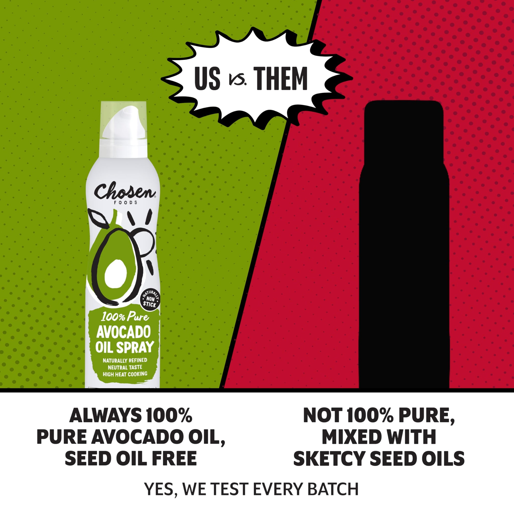 Chosen Foods 100% Pure Avocado Oil Spray 4.7 oz. (1 Pack), Non-GMO, 500°F Smoke Point, Propellant-Free, Air Pressure Only for High-Heat Cooking, Baking and Frying