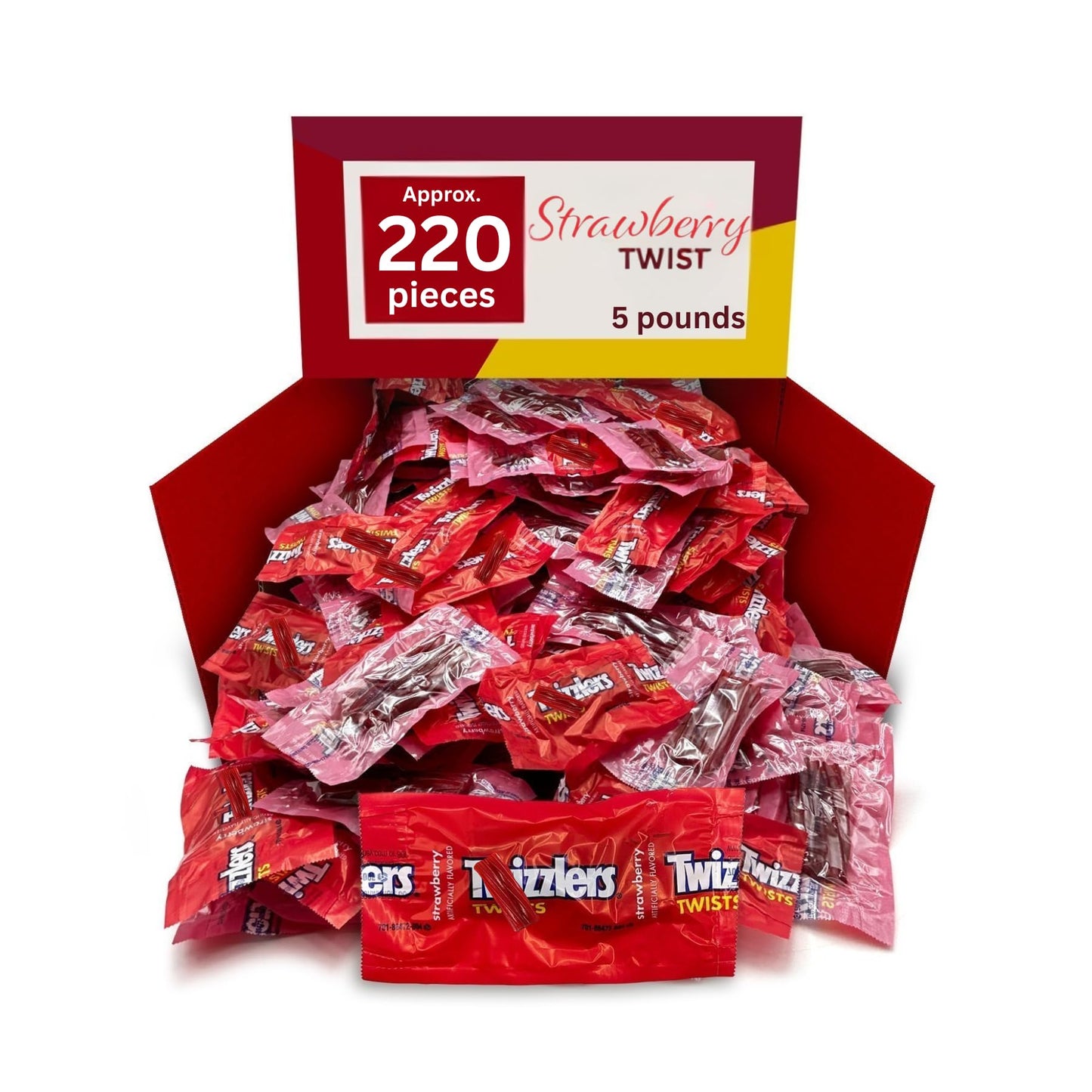 Strawberry Licorice Twists, Chewy Red Candy, Bulk Bag - 5 lb (Approx. 260 pieces)