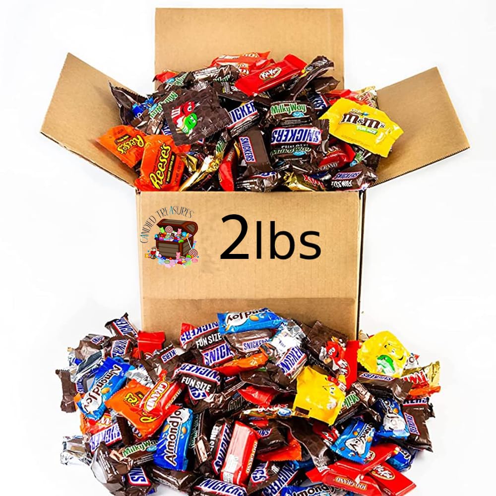 Candied Treasures 2 lb Halloween Candy Bulk Chocolate Variety Pack - Assorted Fun-Size Candies Individually Wrapped for Trick-or-Treat Bowls, Party