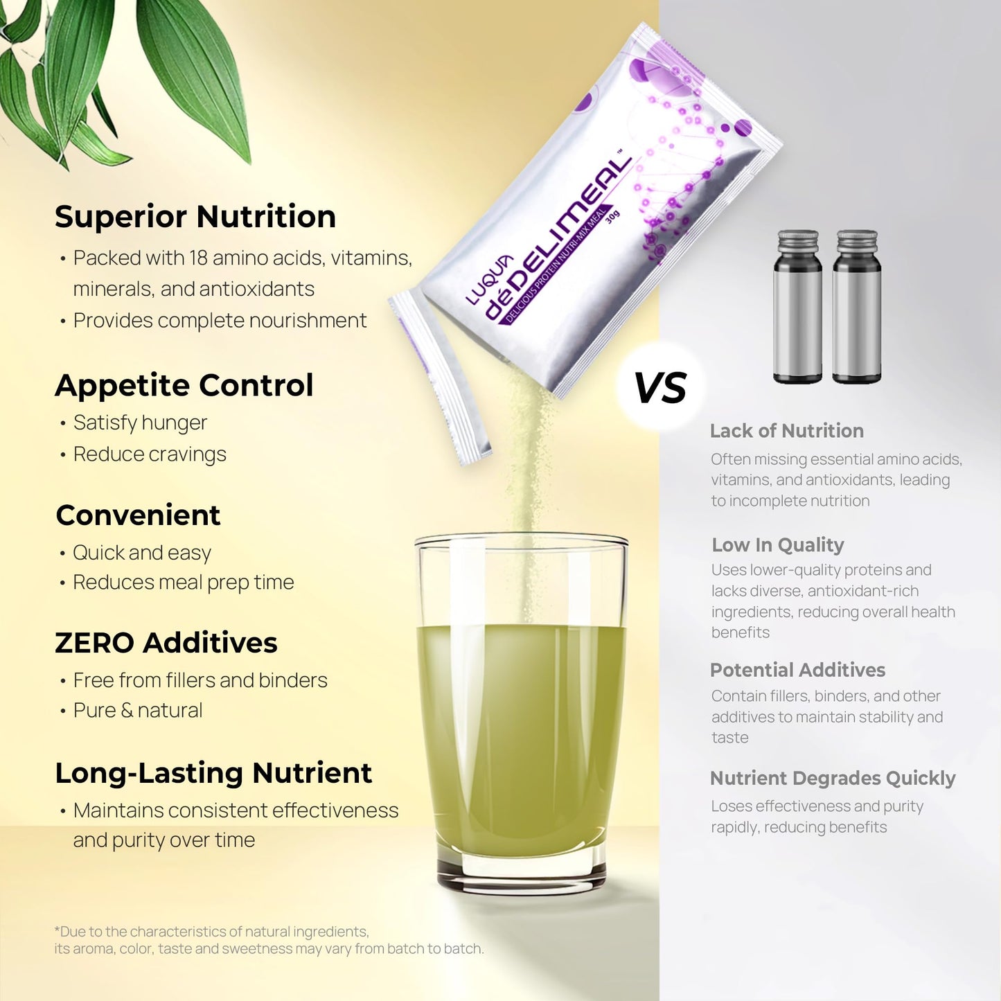 LUQUA deDelimeal - Complete Nutritional Drink Mix | Plant-Based Formula with Protein, Fiber, and Multivitamins | Convenient Daily Meal Support | 15