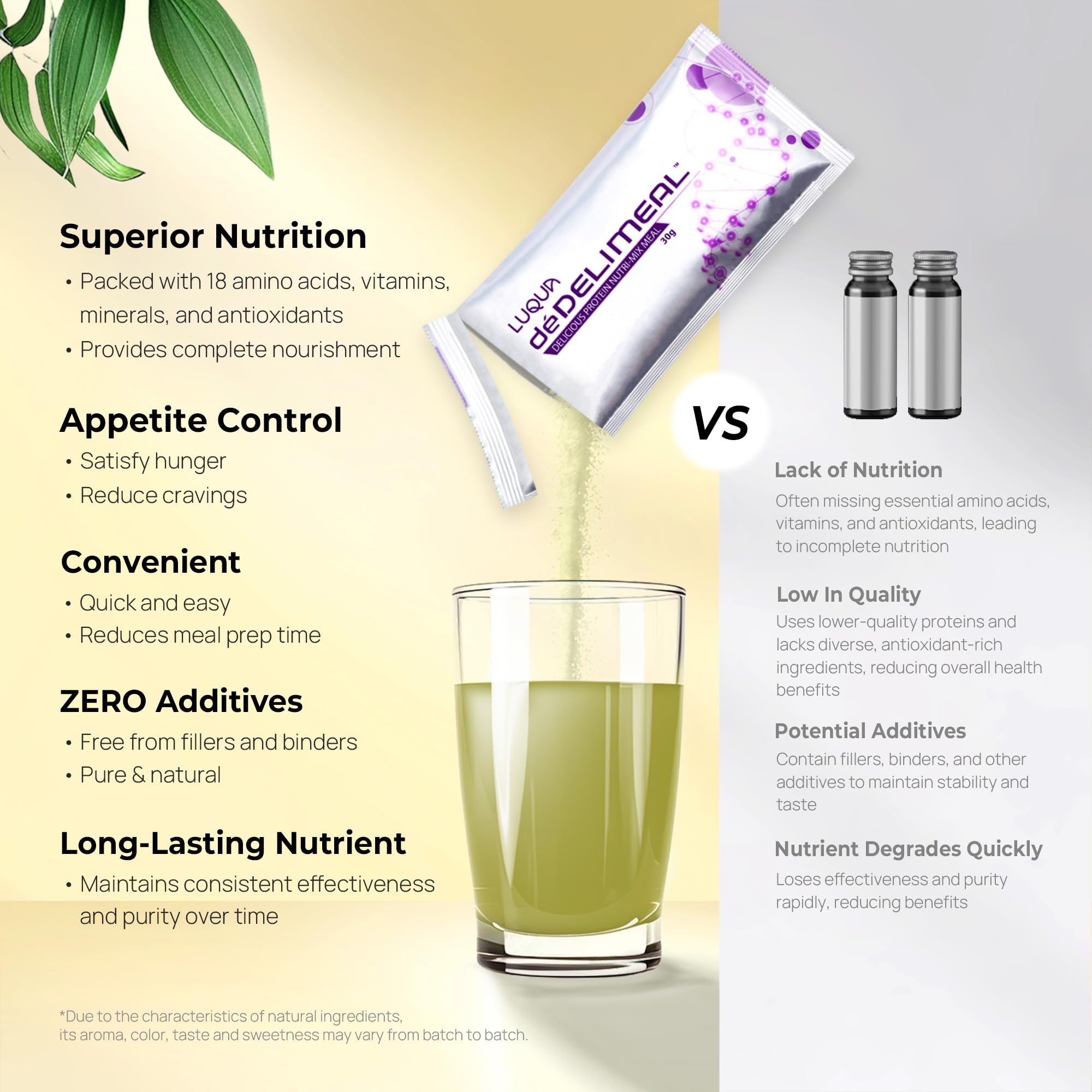 LUQUA deDelimeal - Complete Nutritional Drink Mix | Plant-Based Formula with Protein, Fiber, and Multivitamins | Convenient Daily Meal Support | 15