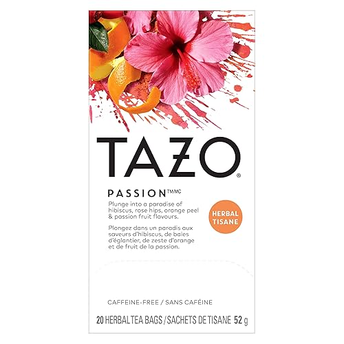 TAZO Passion Herbal Tea Bags, Hot or Iced, Caffeine Free, 20 Total Tea Bags