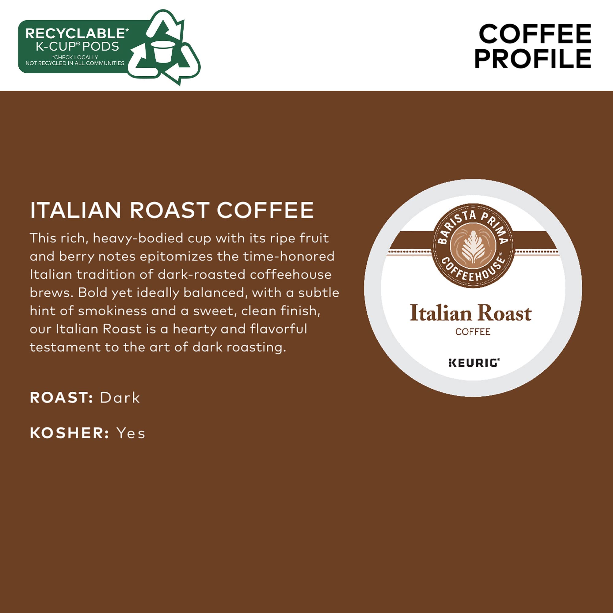Barista Prima Coffeehouse Italian Roast, Keurig Single Serve K-Cup Pods, Dark Roast Coffee, 48 Count