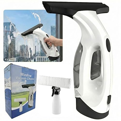 Electric Window Vacuum Squeegee, 2200mAh & 2000Pa Cordless Window Cleaner Tool with 150ml Water Collection Tank, Window Cleaning Kit for Shower Glass