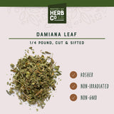 Damiana Leaf Cut & Sifted, by Herb Co, Turnera diffusa, Old Woman's Broom, from Mexico, Kosher, for Herbal Tea Blends, Salads, Soups & Cooked